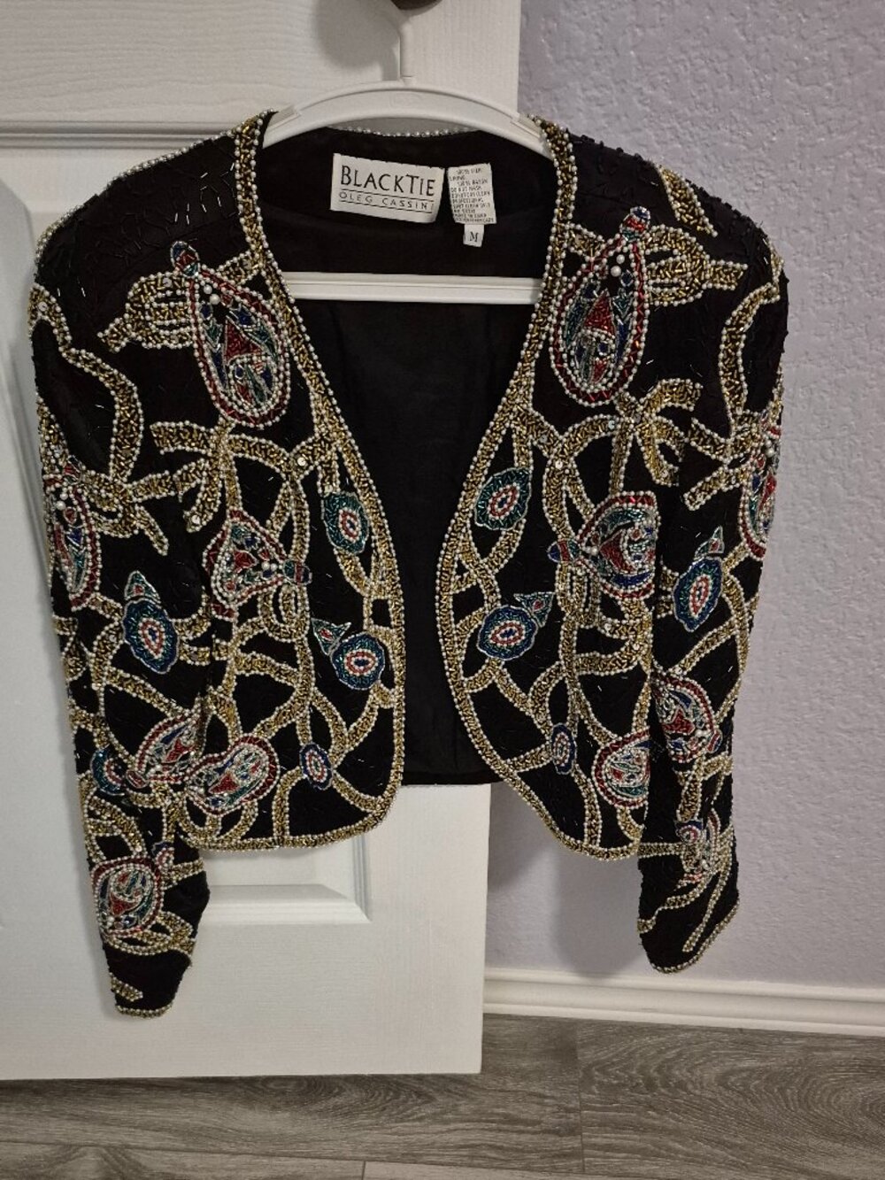 Vintage Black Tie by Oleg Cassini Beaded Silk Evening Jacket ✨ Size M